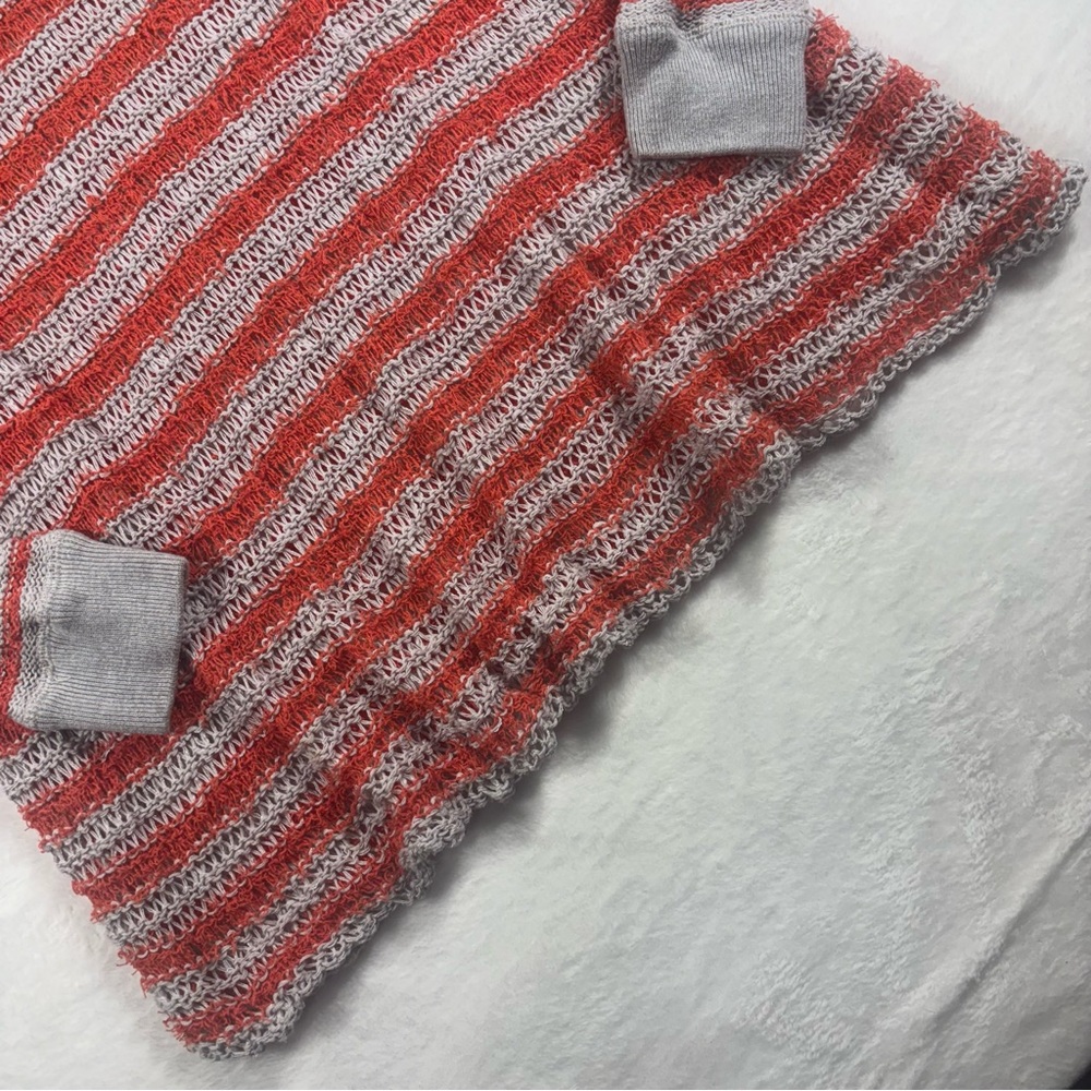 Free People Women M Open Crochet Knit Judy Punk Orange‎ Striped Lace Up Sweater - Picture 6 of 13